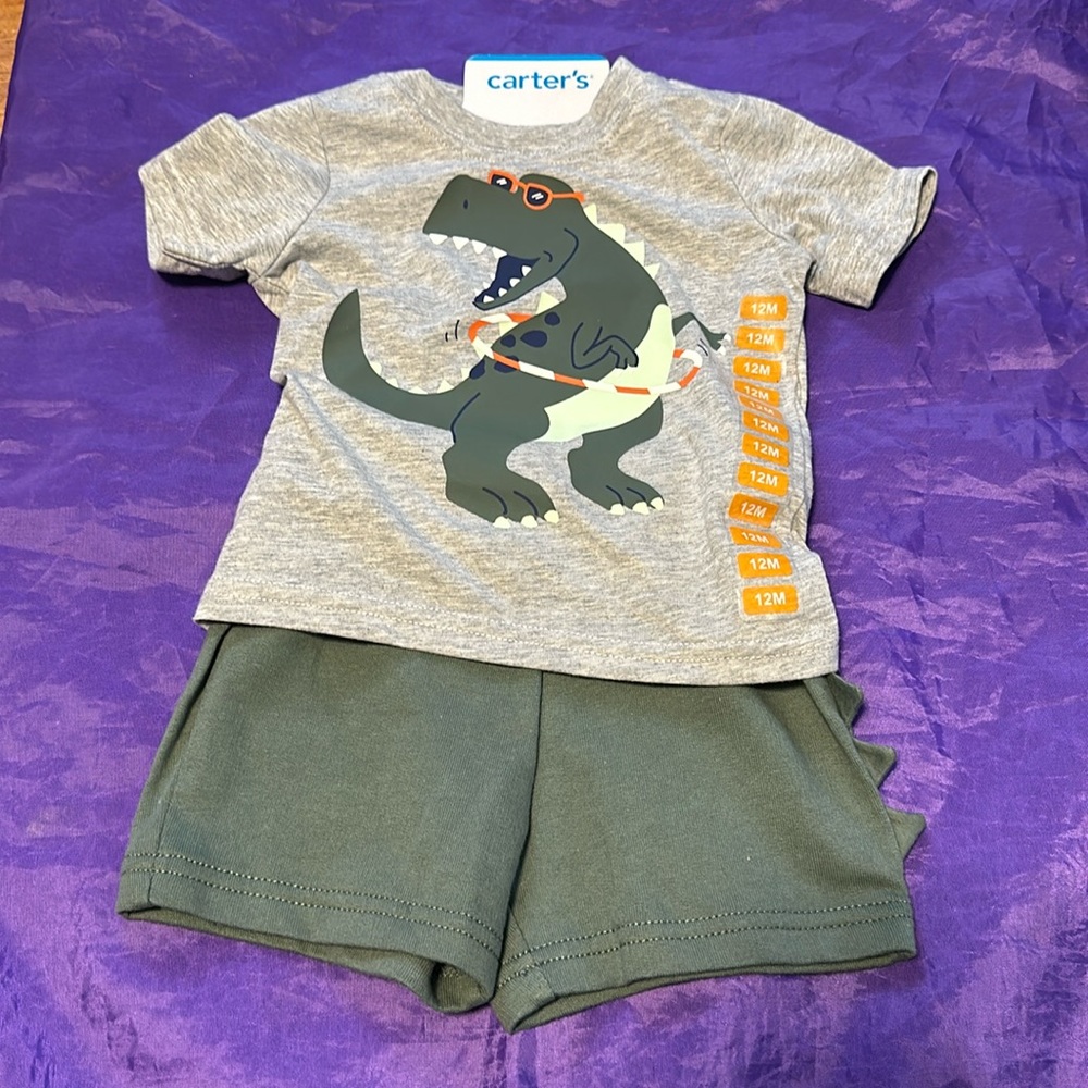 🏡NWT Carters Dino shirt and short set 12 months